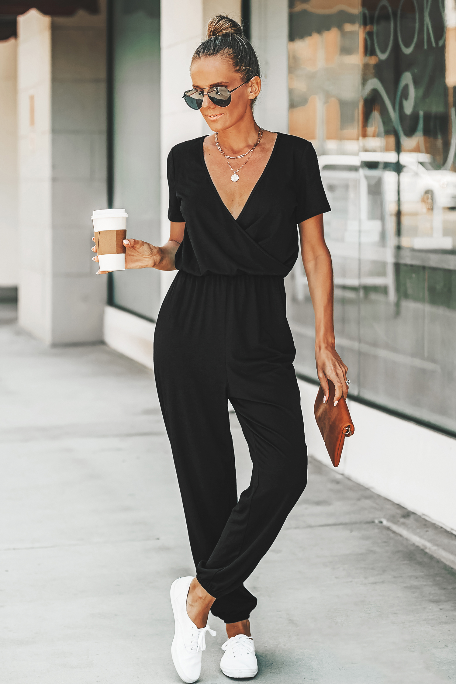 Danica V-neck Maxi Short Sleeve Jumpsuit | Customizable Fit | Cupshe